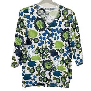 Hot Cotton 100% Linen Jacket Tunic Size L Floral Boho Coastal Lightweight Beachy